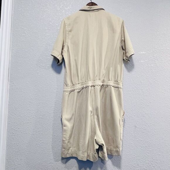 Everlane The Coverall Romper Size 14 Tan Short Sleeve Zip Front Utility Playsuit - Picture 3 of 11
